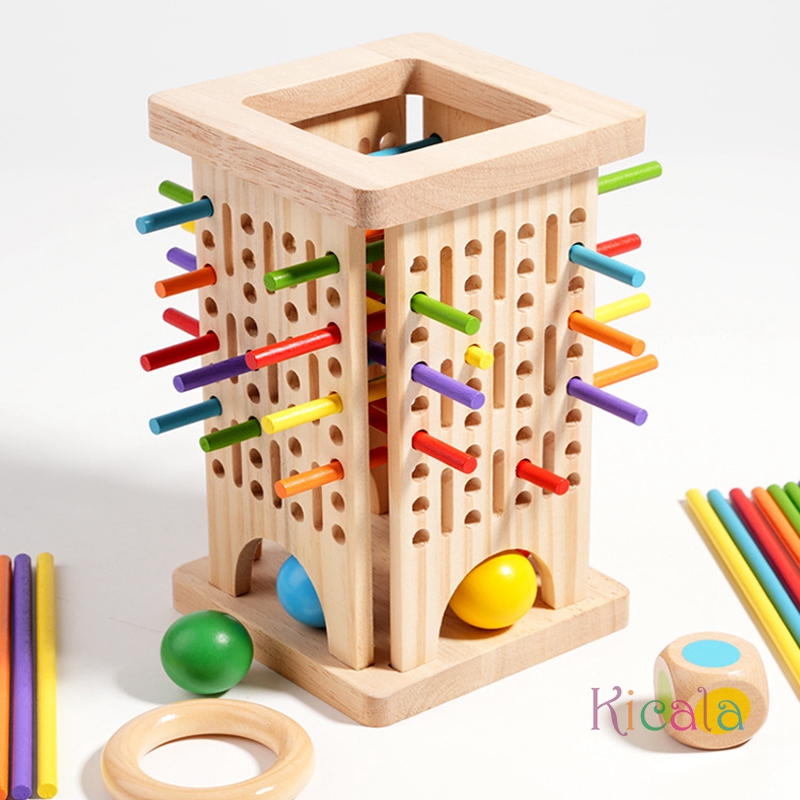 Dice Tower Wooden - Montessori-Spiel, Holzbrettspiel, Holzstab, Turm, Spielzeug, Würfelentwicklung,