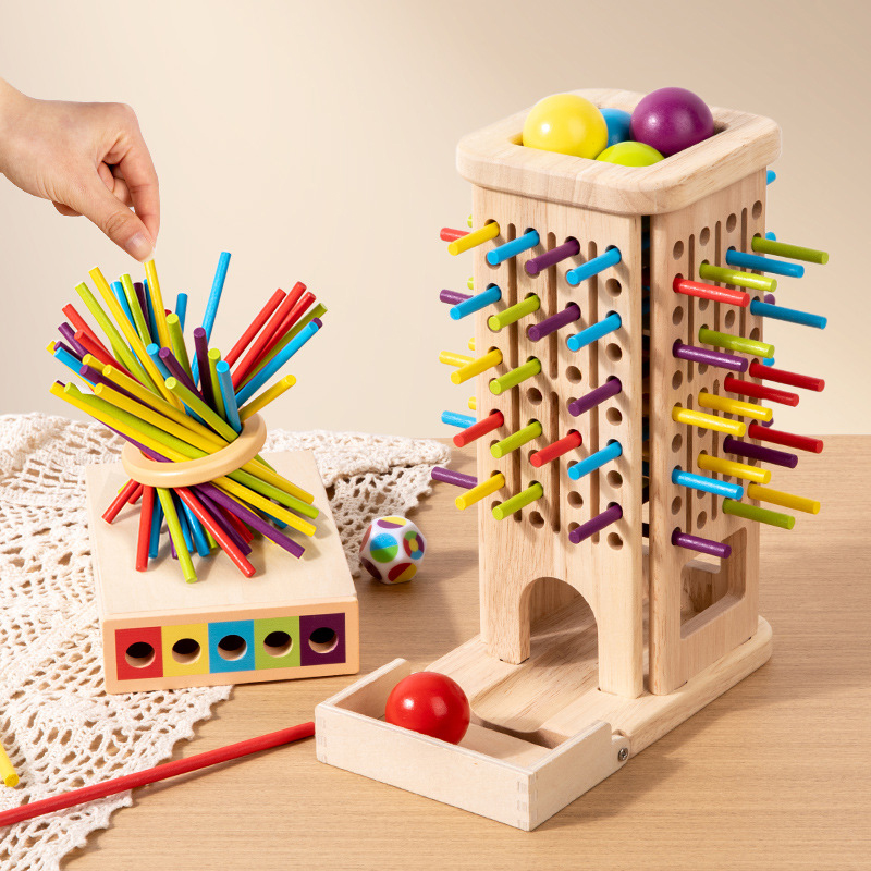 Dice Tower Wooden - Montessori Spiel Holz Stick Turm Spielzeug