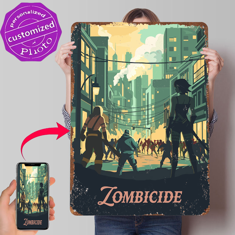 Board Game Zombicide - Zombicide-Brettspiel-inspiriertes Metallposter, individuelle Wandkunst, Retro-Vintage-Blechschilder für
